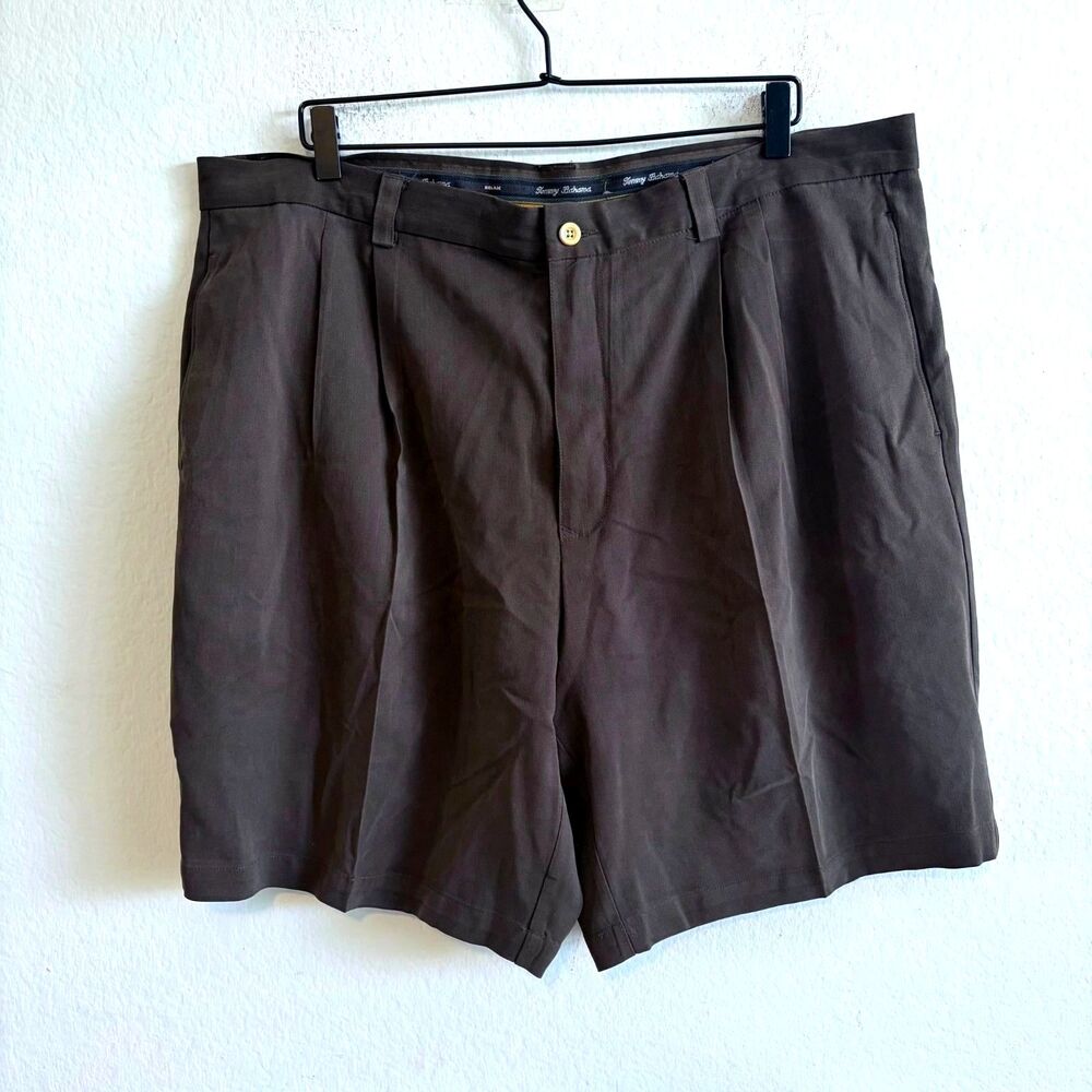 TOMMY BAHAMA Vintage 100% Silk Pleated Brown Shorts Luxury Resort Casual Mens 40
